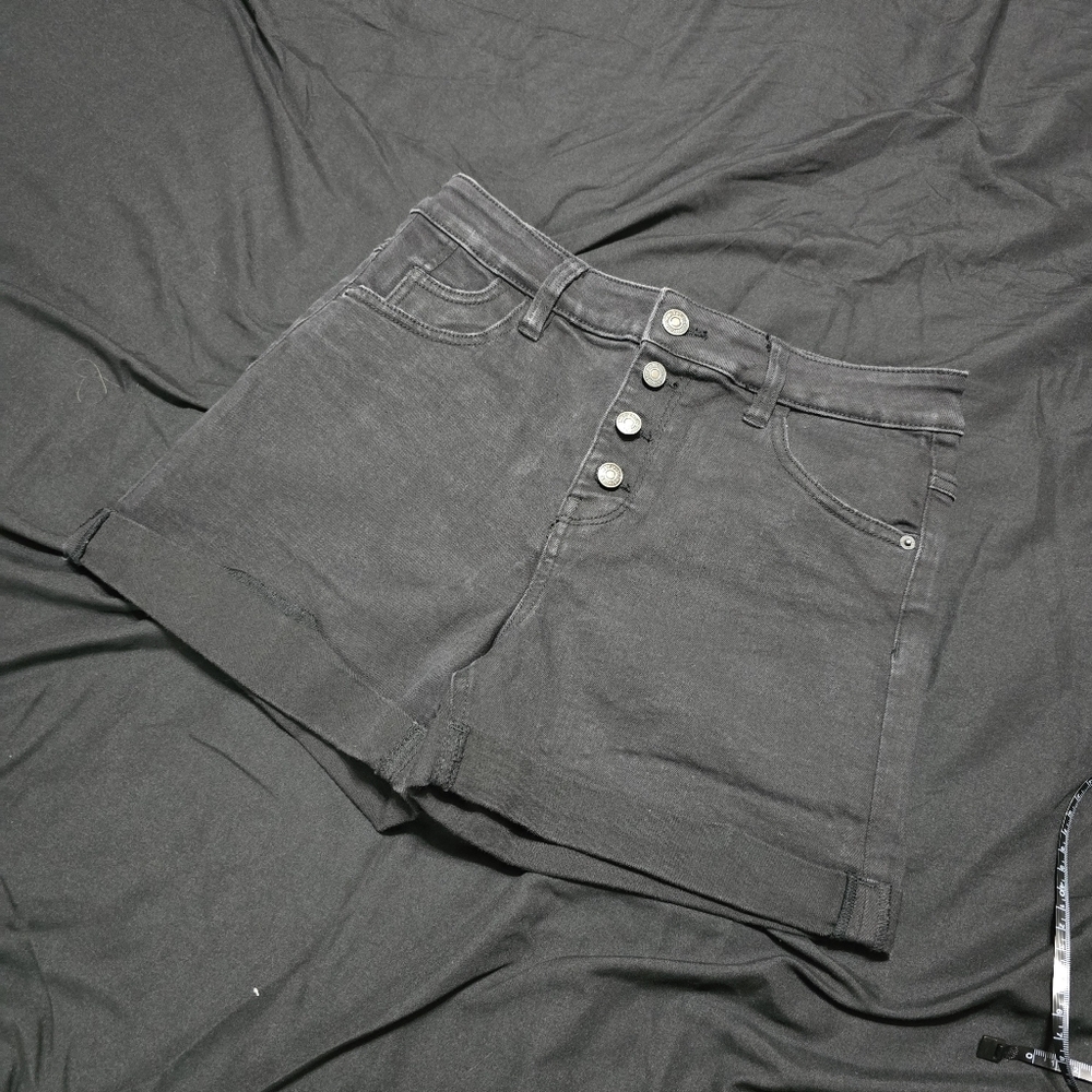 Black Denim Cuffed Shorts, US5